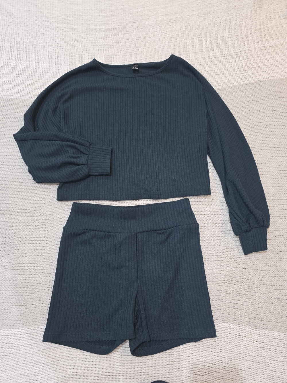 Women's SHEIN Dark Teal Ribbed Two-Piece Lounge Set-Medium